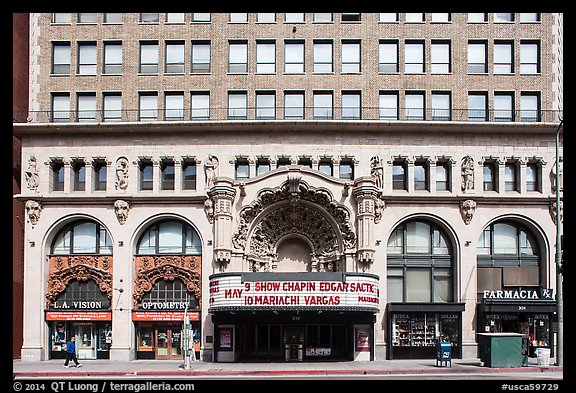 Downtown facade with historic theater. Los Angeles, California, USA (color)