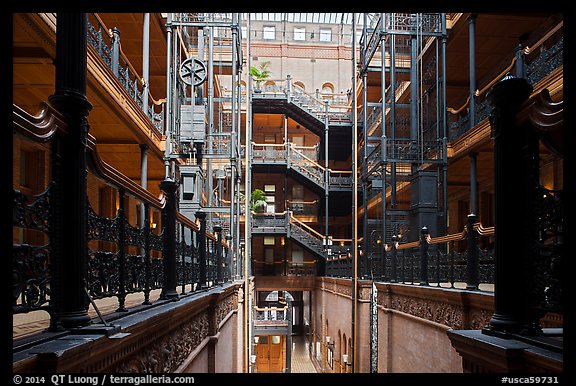 Interior of Bradbury Building. Los Angeles, California, USA (color)