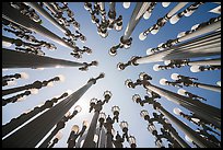 Looking up Chris Burden art installation of street lamps at LACMA. Los Angeles, California, USA ( color)