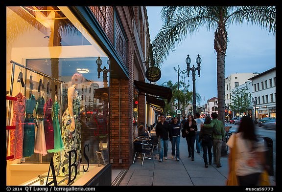 Downtown street at dusk. Pasadena, Los Angeles, California, USA (color)