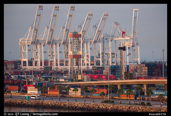 Containers and cranes in Long Beach port. Long Beach, Los Angeles, California, USA (color)
