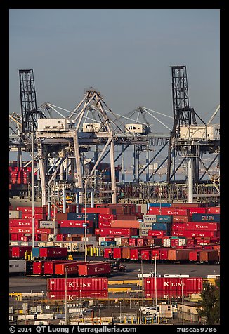 Shipping containers and cranes. Long Beach, Los Angeles, California, USA (color)