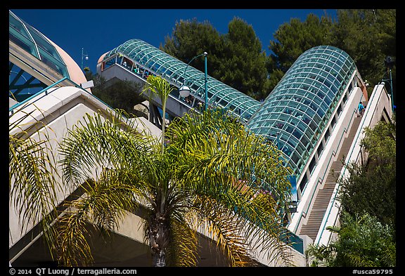 Elevators between lower and higher levels, Universal Studios. Universal City, Los Angeles, California, USA (color)