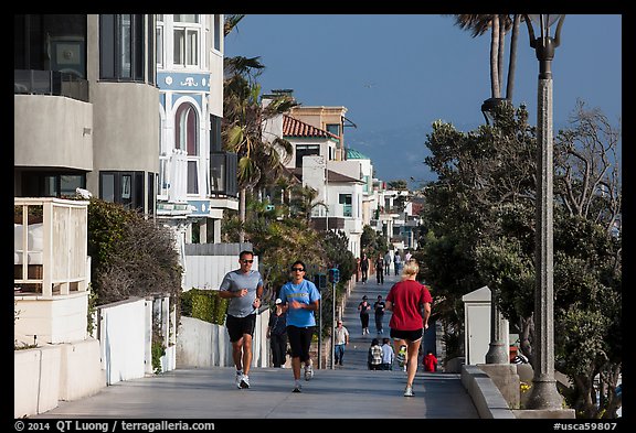 People exercising, beachfront promenade, Manhattan Beach. Los Angeles, California, USA (color)