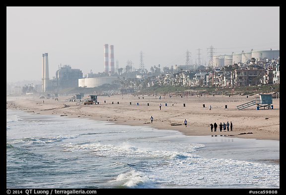 Beach and industrial facilities, Manhattan Beach. Los Angeles, California, USA (color)