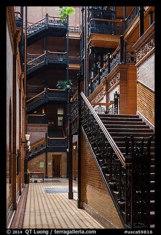 Stairs in Bradbury Building. Los Angeles, California, USA (color)