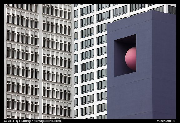 Sculpture detail and facades, Pershing Square. Los Angeles, California, USA (color)