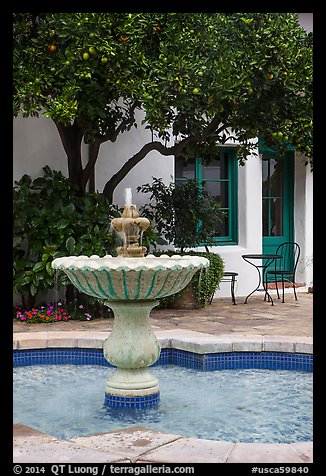 Fountain, Historic Paseo. Santa Barbara, California, USA (color)