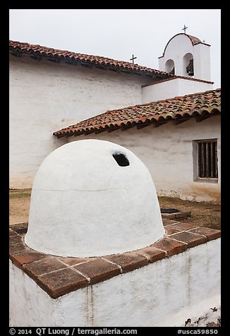 Oven and church, El Presidio. Santa Barbara, California, USA (color)