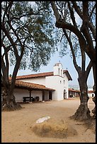 Chapel and Presidio seen through trees. Santa Barbara, California, USA ( color)