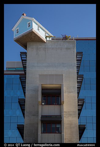 House sitting atop Warren College engineering building, UCSD. La Jolla, San Diego, California, USA (color)