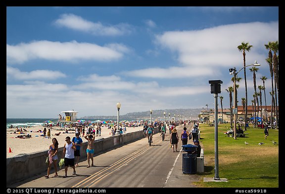 Walkway, park and Mission Beach. San Diego, California, USA (color)