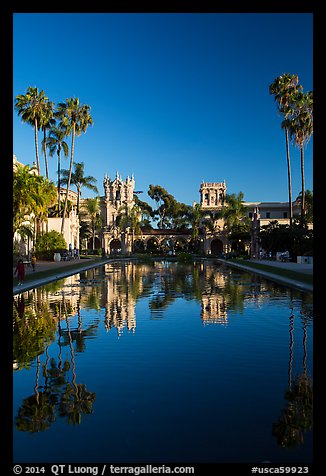 House of Hospitality and Casa de Balboa reflected in lily pond. San Diego, California, USA (color)