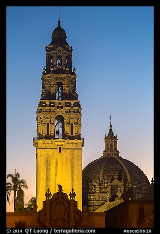 Museum of Man tower and dome at dusk. San Diego, California, USA (color)