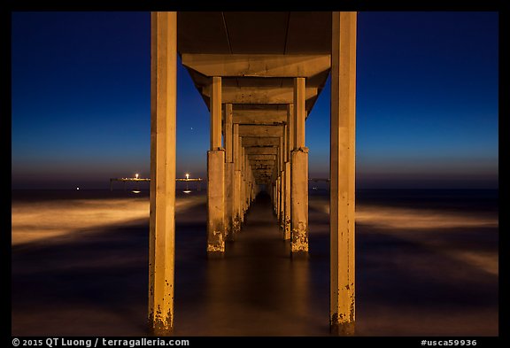 Underside of Ocean Beach Pier at night. San Diego, California, USA (color)