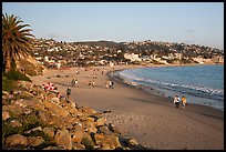 Beach with people strolling in late afternoon. Laguna Beach, Orange County, California, USA ( color)