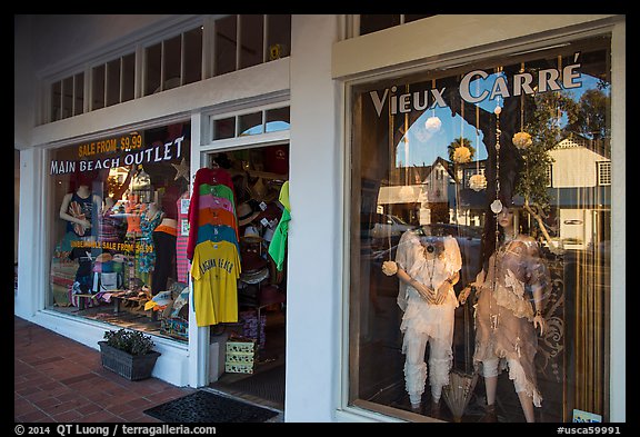 Beach store and reflection. Laguna Beach, Orange County, California, USA (color)