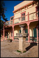 Fountain and Zanetta House, San Juan Bautista State Historical Park. San Juan Bautista, California, USA ( color)