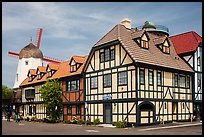 Half-timbered buildings and windmill. Solvang, California, USA ( color)