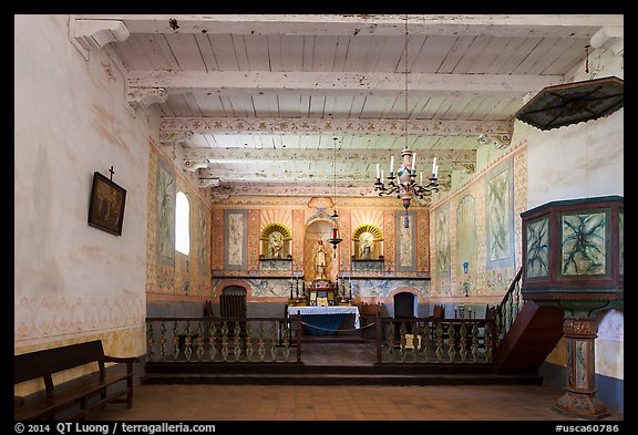 Chapel interior, La Purísima Mission. Lompoc, California, USA (color)
