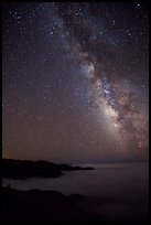 Sky at night with Milky Way above sea of clouds, Garrapata State Park. Big Sur, California, USA ( color)