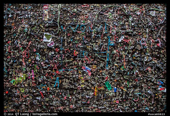 Detail of wall with accumulation of used bubble gum. California, USA (color)