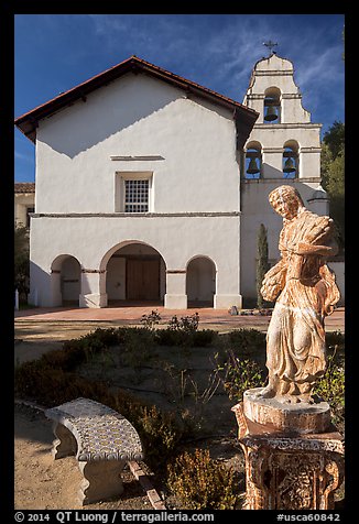 Statue and Mission San Juan Bautista. San Juan Bautista, California, USA (color)