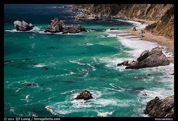 Green waters and shoreline, Julia Pfeiffer Burns State Park. Big Sur, California, USA (color)