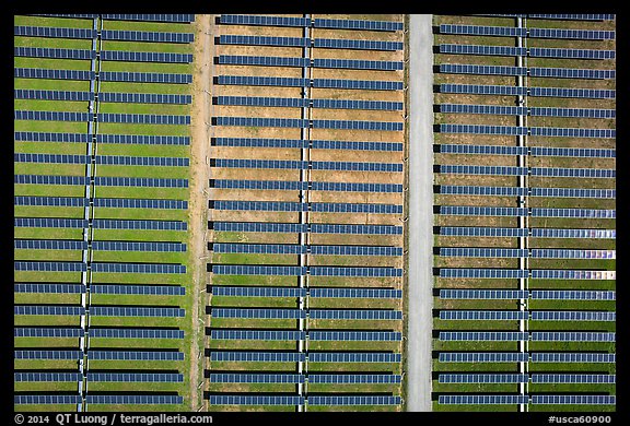Aerial view of solar energy farm. San Jose, California, USA (color)