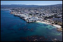 Aerial view of Aquarium and Cannery Row waterfront. Monterey, California, USA ( color)