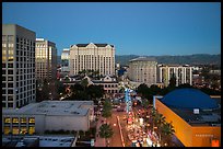 Aerial view of downtown at dusk during holidays. San Jose, California, USA ( color)