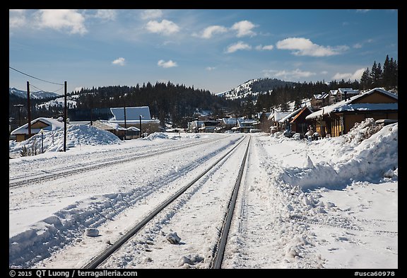 Railroad tracks in winter, Truckee. California, USA (color)