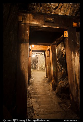 El Dorado Mine gallery with wooden beams, Gold Bug Mine, Placerville. California, USA (color)