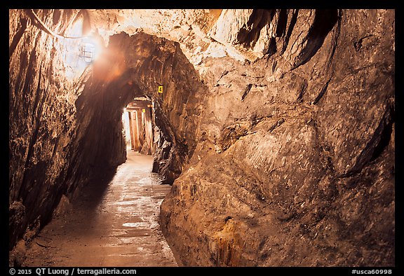 Mine gallery carved in rock, Gold Bug Mine, Placerville. California, USA (color)