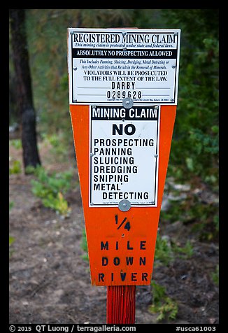 Registered mining claim sign, El Dorado County. California, USA (color)