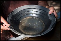 Hands holding pan with bits of gold, El Dorado County. California, USA ( color)
