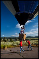 Helpers pull hot air balloon, Tahoe National Forest. California, USA ( color)