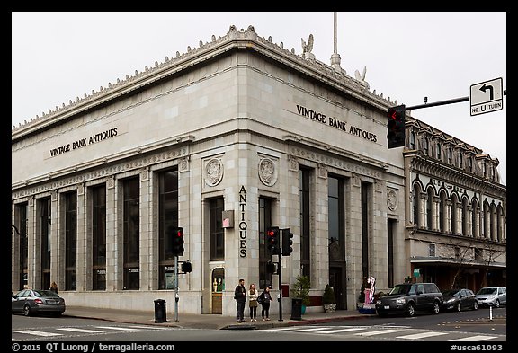Bank reconverted as Antiques store. Petaluma, California, USA (color)