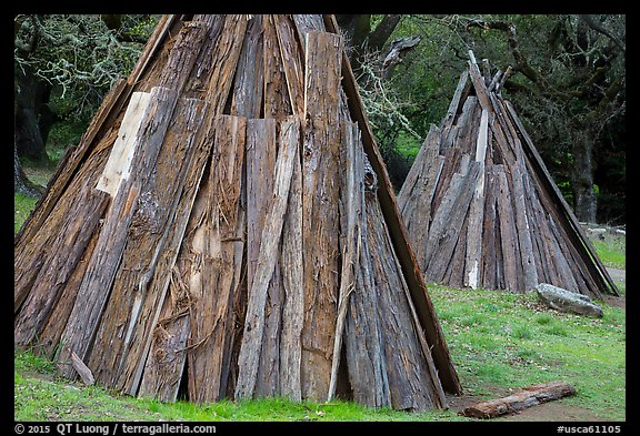 Coast Miwok shelters, Olompali State Historic Park. Petaluma, California, USA (color)