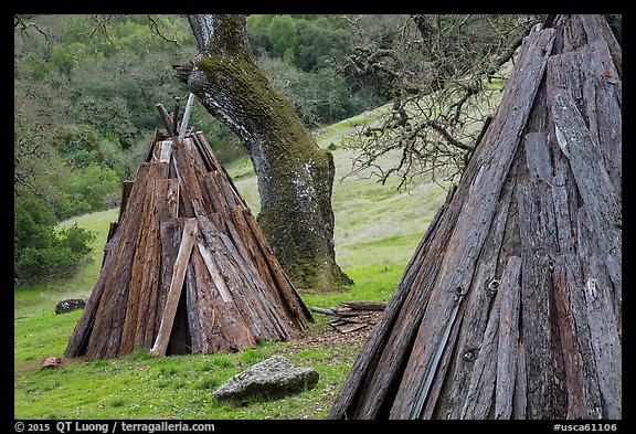 Reconstructed Miwok village, Olompali State Historic Park. Petaluma, California, USA (color)
