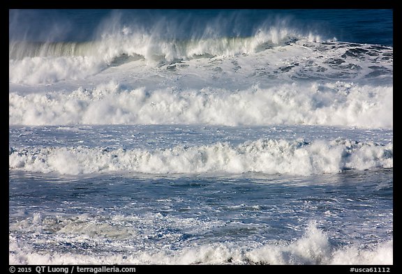 Rows of waves breaking offshore. Half Moon Bay, California, USA (color)