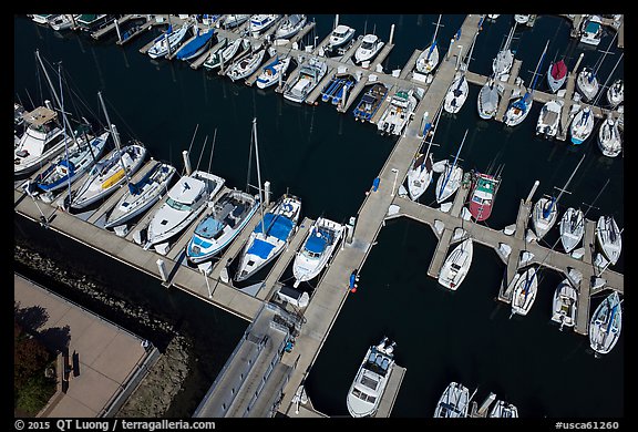 Aerial view of yachts in harbor. Monterey, California, USA (color)