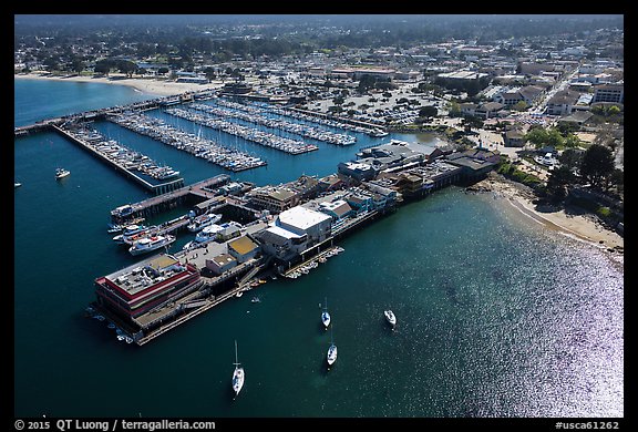 Aerial view of wharf and harbor. Monterey, California, USA (color)