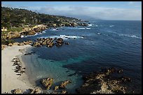 Aerial view of beach and costline, Cypress Point. Pebble Beach, California, USA ( color)