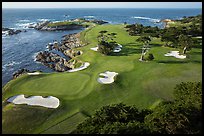 Aerial view of golf course on edge of coast. Pebble Beach, California, USA ( color)