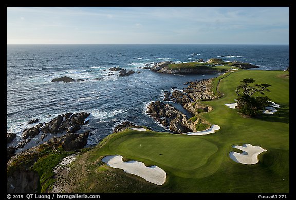 Aerial view of Cypress Point golf course. Pebble Beach, California, USA