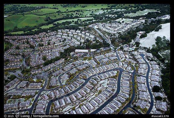 Aerial view of Villages with hail. San Jose, California, USA (color)