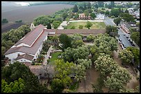 Aerial view of Mission San Juan courtyard and San Juan Bautista State Historic Park. San Juan Bautista, California, USA ( color)