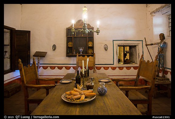 Dining room, Mission San Juan. San Juan Bautista, California, USA (color)