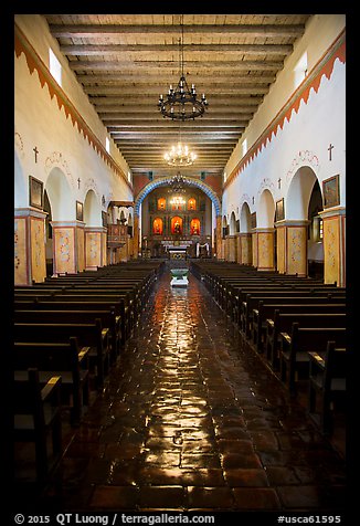 Inside church, Mission San Juan. San Juan Bautista, California, USA (color)